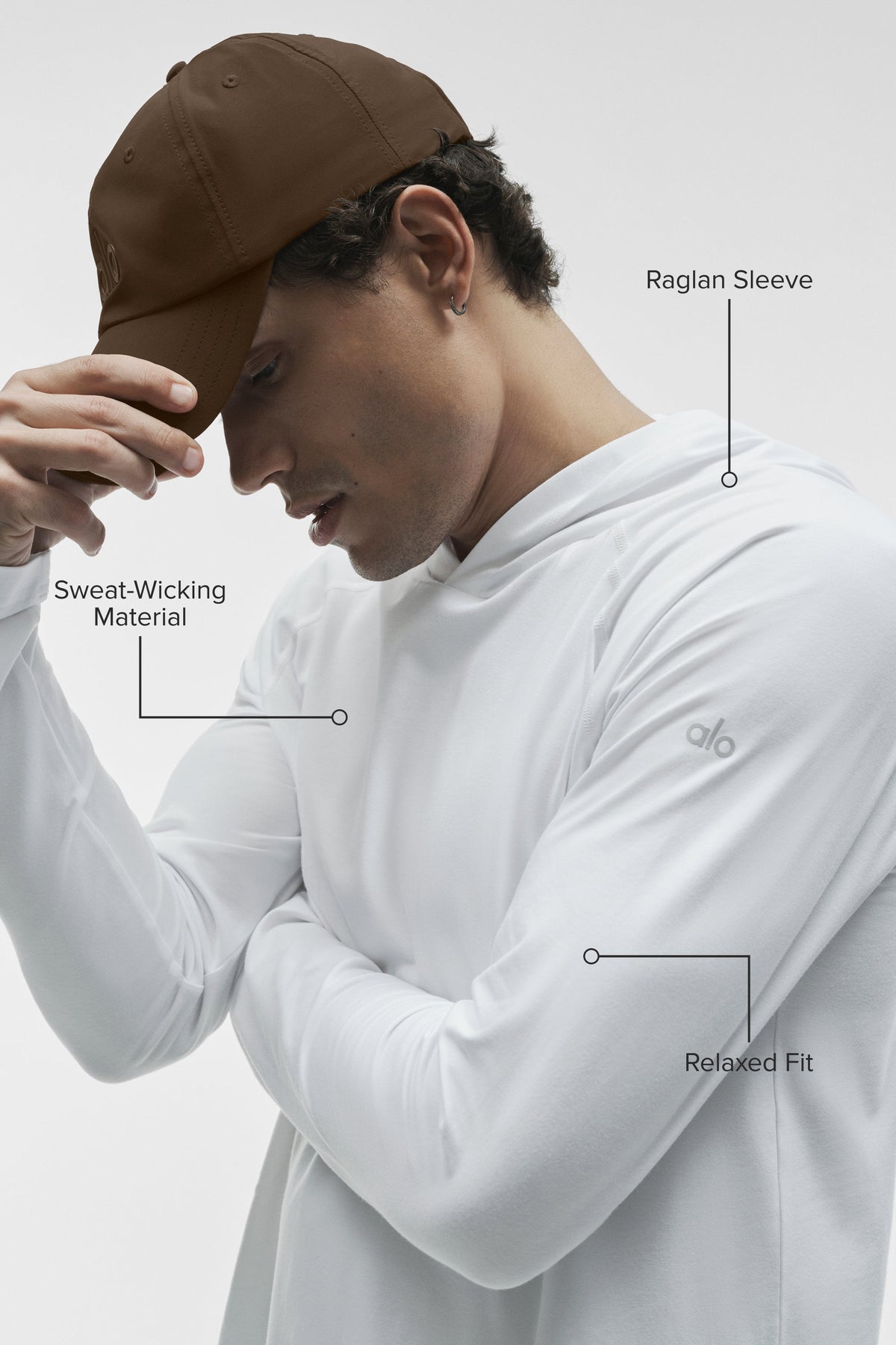 Alo Yoga Vapor Long Sleeve Hoodie in White, product image 2 of 4
