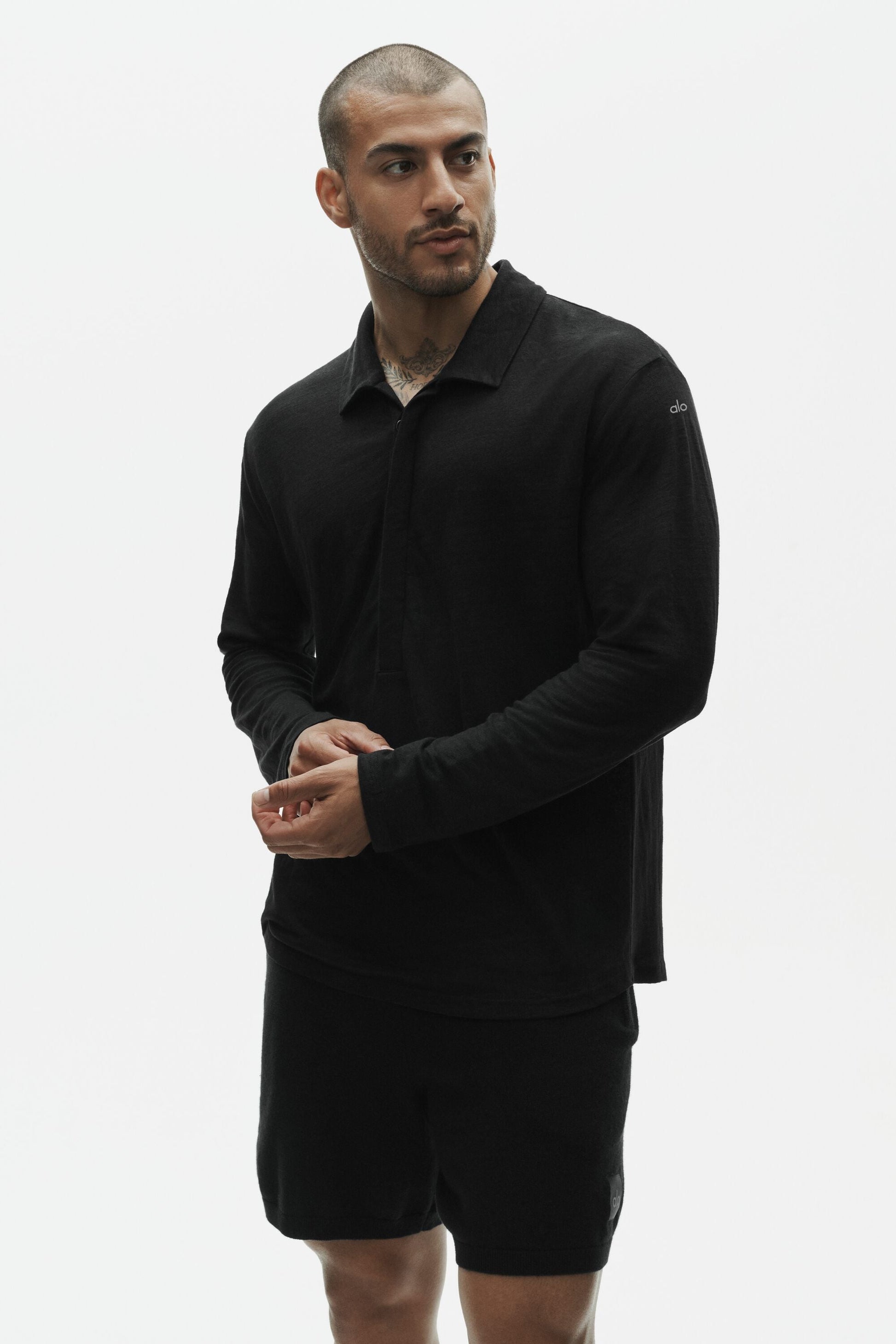 Linen Jersey Coastal Long Sleeve Pullover - Black (M3362P)