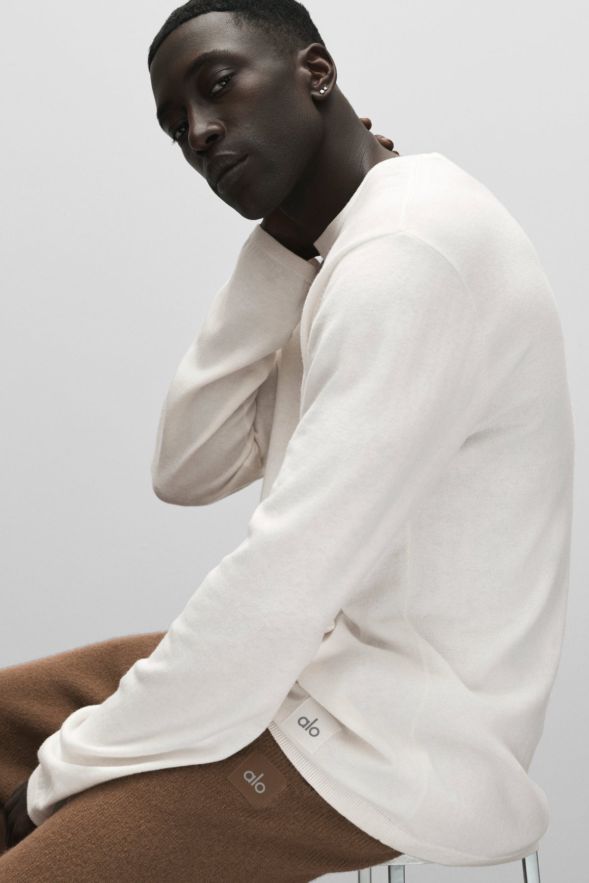 Alo Yoga Cashmere Blend Ever Soft Long Sleeve Crew in Ivory, product image 5 of 6