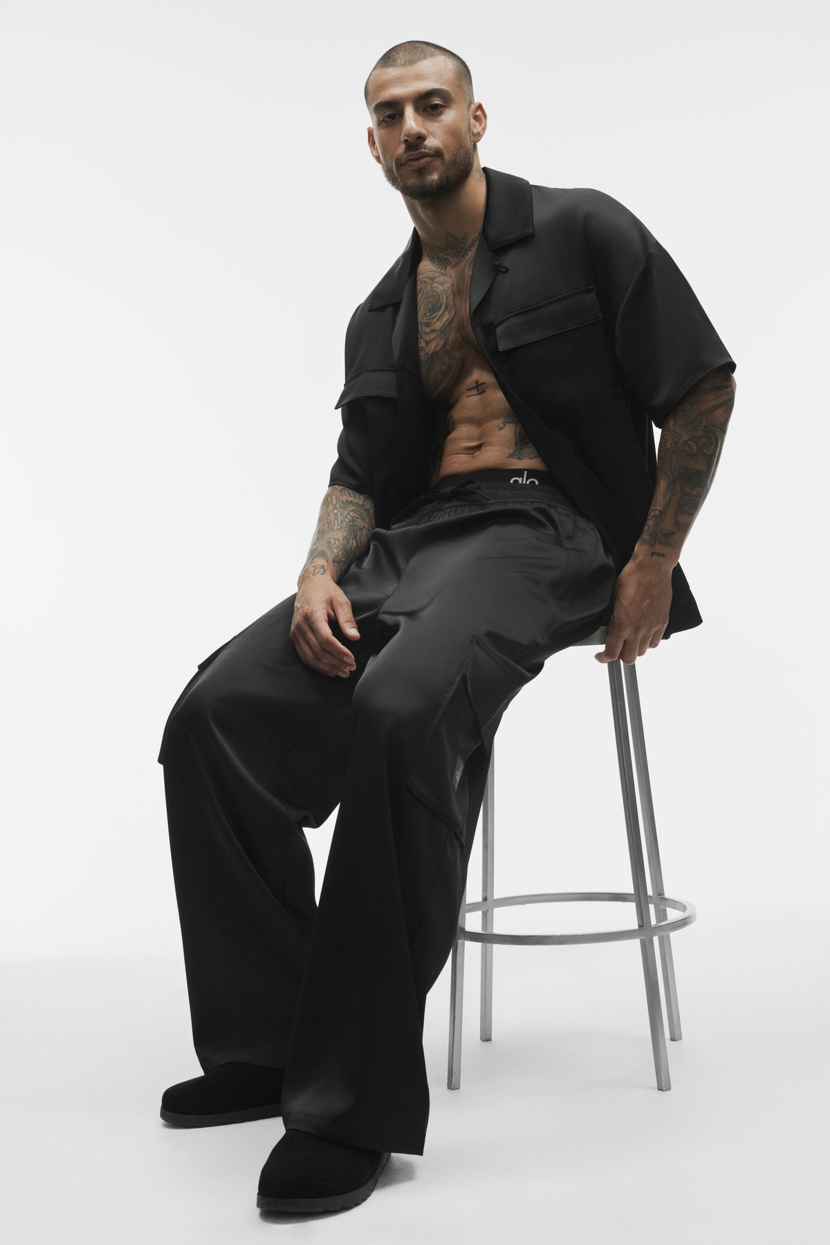 Alo Yoga Satin Horizon Straight Leg Cargo Pant in Black, product image 2 of 6