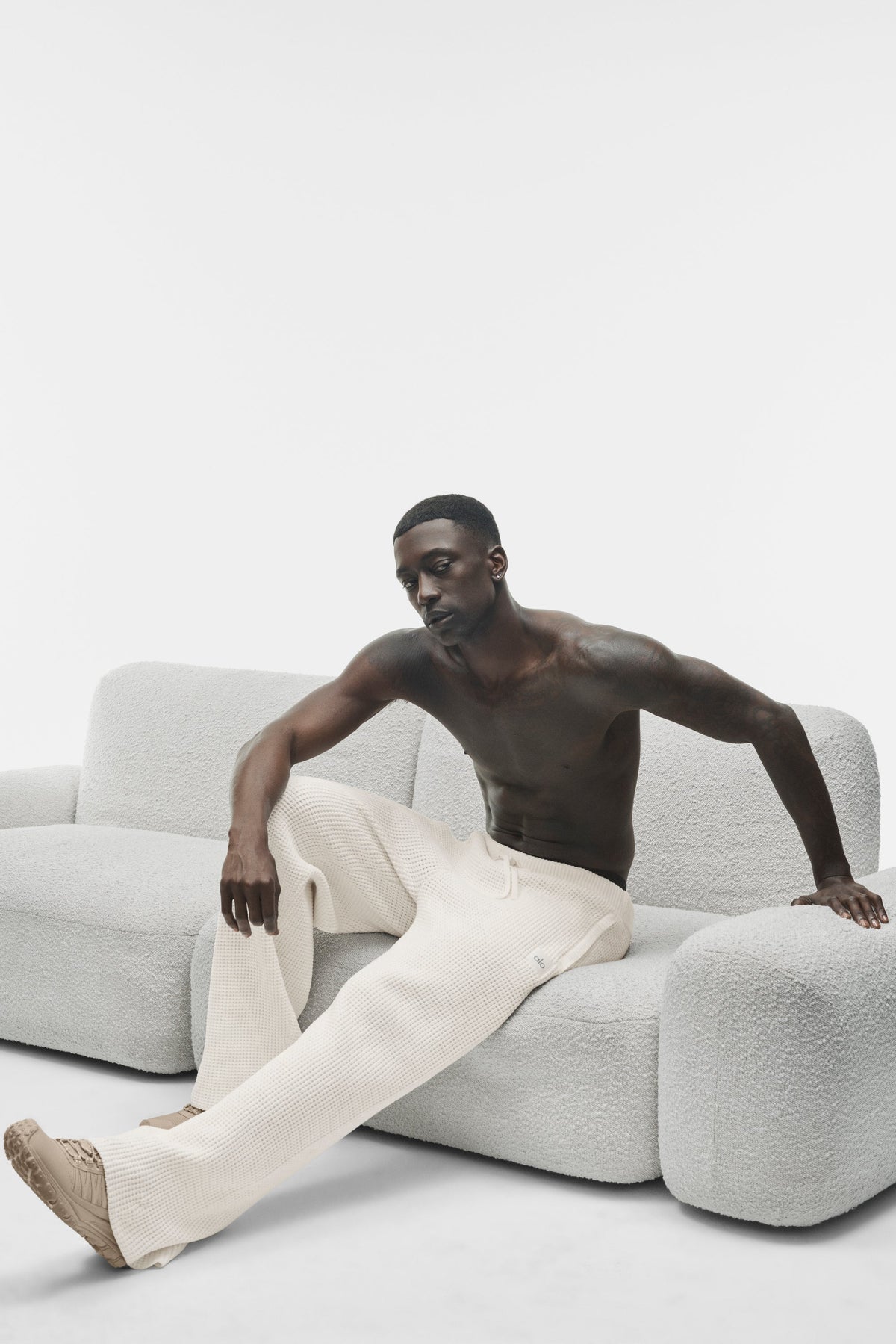 Alo Yoga Waffle Chenille Edition Straight Leg Pant in Ivory, product image 3 of 4