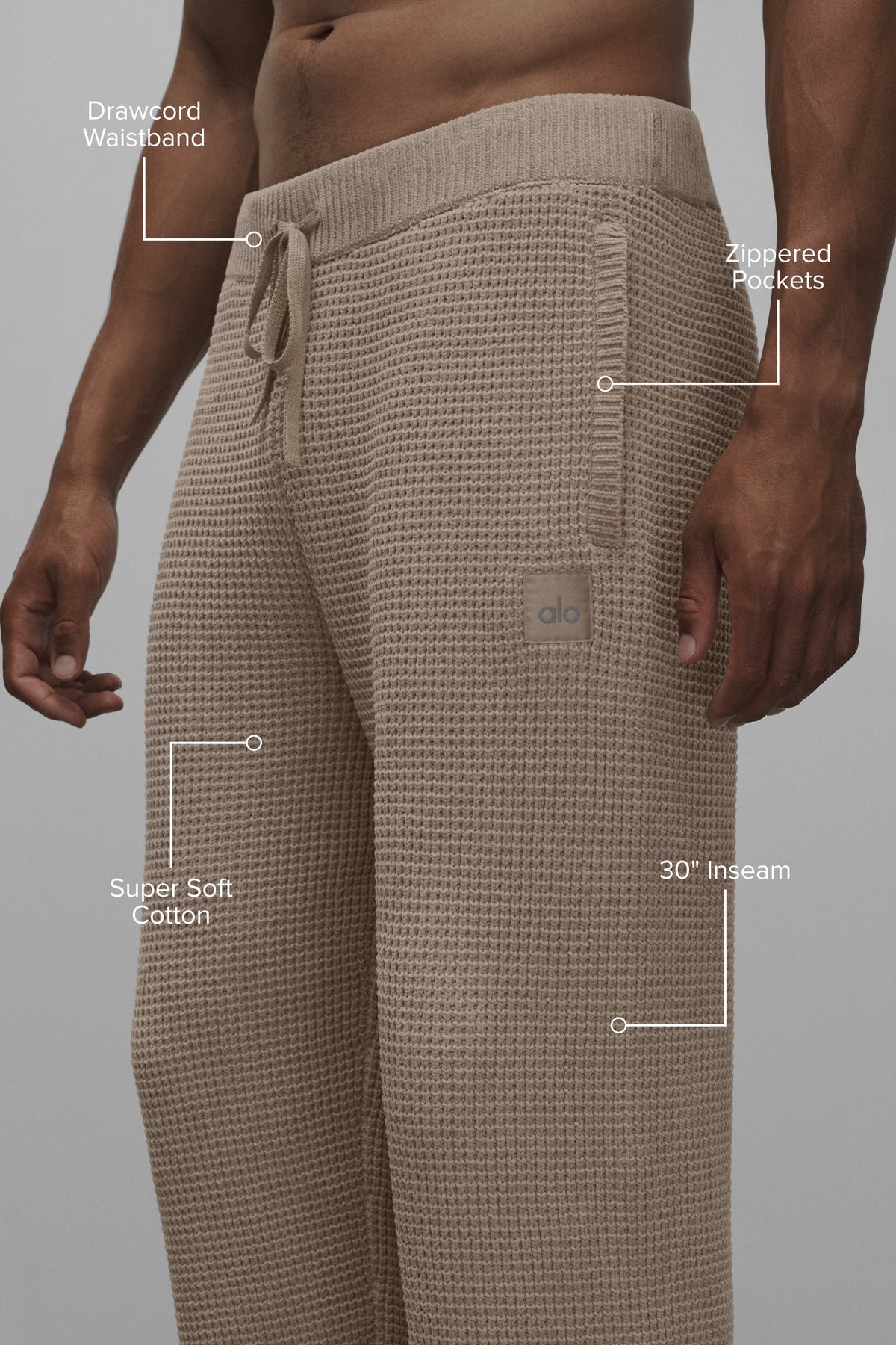 Alo Yoga Waffle Chenille Edition Straight Leg Pant in Gravel, product image 2 of 5