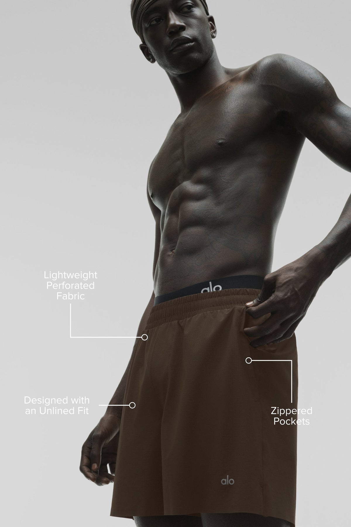 Alo Yoga 5" Traction Running Short in Espresso, product image 2 of 4