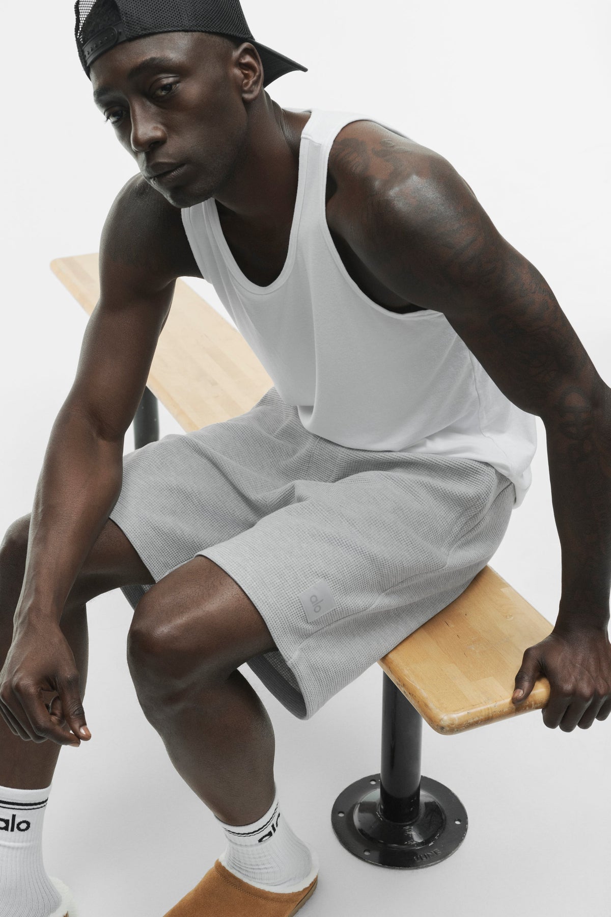 Alo Yoga 7" Waffle Lounge Short in Athletic Heather Grey