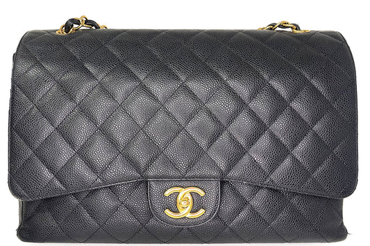 CHANEL Classic Maxi Flap Bag – Black Caviar Leather with Gold Hardware - Zeuskicks