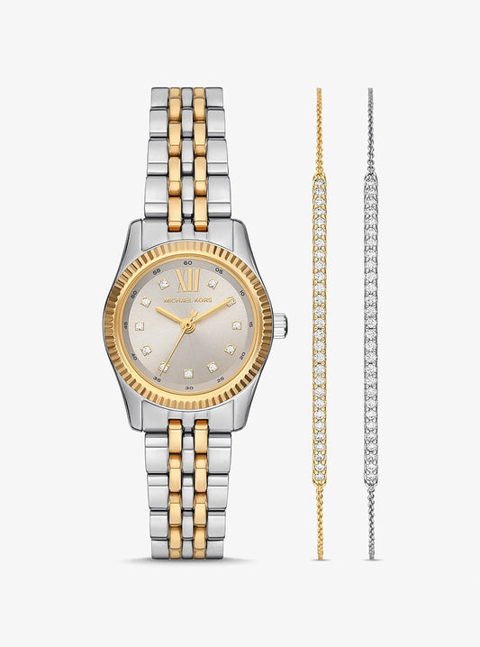 Women's Lexington Pavé Two-Tone Watch and Slider Bracelet Gift Set MK4815SET