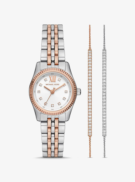 Women's Lexington Pavé Two-Tone Watch and Slider Bracelet Gift Set MK4817SET