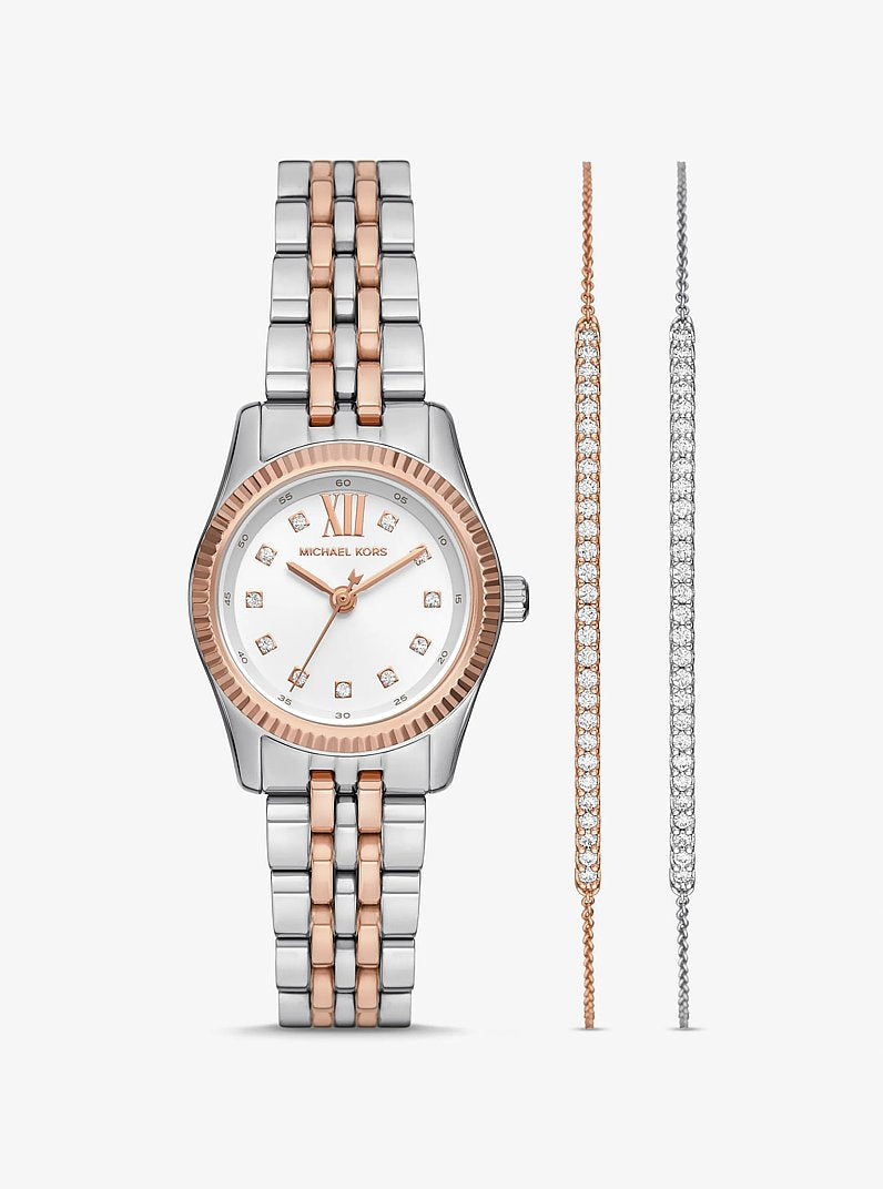 Women's Lexington Pavé Two-Tone Watch and Slider Bracelet Gift Set MK4817SET