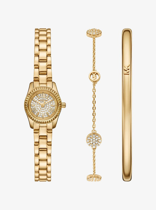 Women's Petite Lexington Pavé Gold-Tone Watch and Jewelry Gift Set MK4944SET