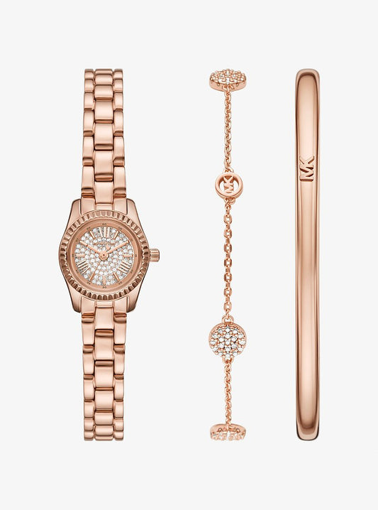 Women's Petite Lexington Pavé Rose Gold-Tone Watch and Jewelry Gift Set MK4946SET