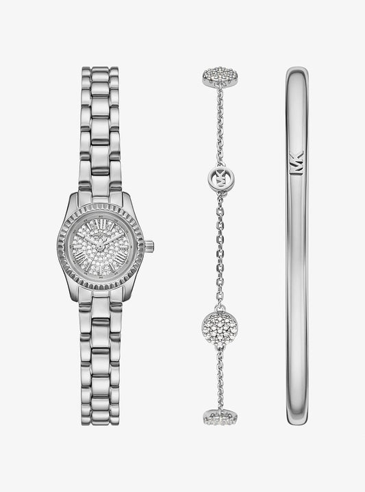 Women's Petite Lexington Pavé Silver-Tone Watch and Jewelry Gift Set MK4948SET