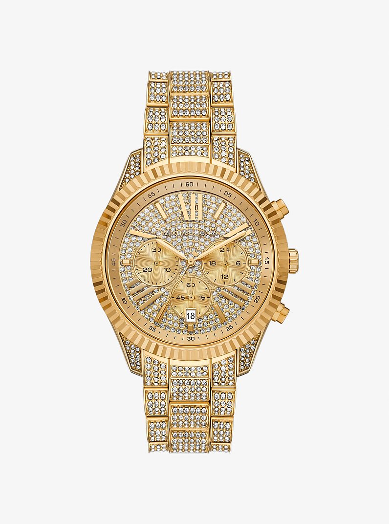 Women's Oversized Lexington Pavé Gold-Tone Watch MK4971