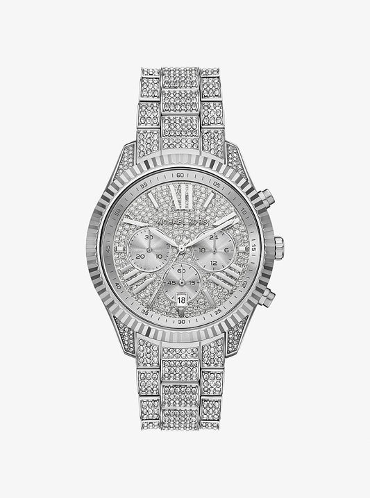 Women's Oversized Lexington Pavé Silver-Tone Watch MK4972
