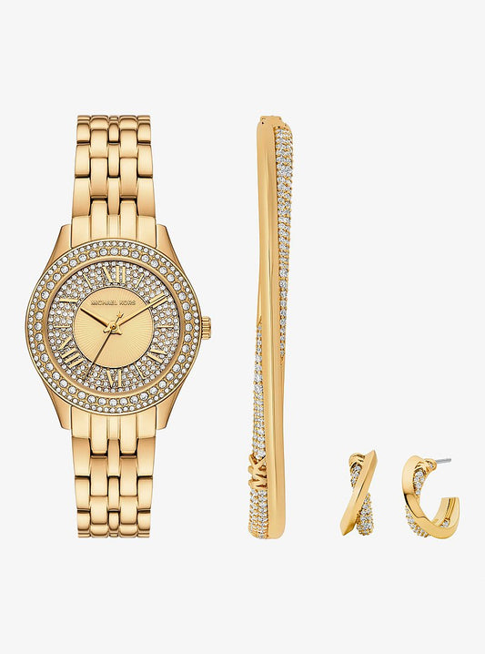Women's Mini Harlowe Pavé Gold-Tone Watch and Jewelry Set MK4974SET