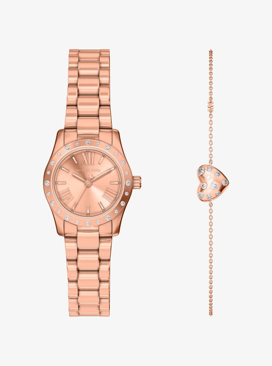 Women's Petite Lexington Pavé Rose Gold-Tone Watch and Heart Bracelet Gift Set MK4994SET
