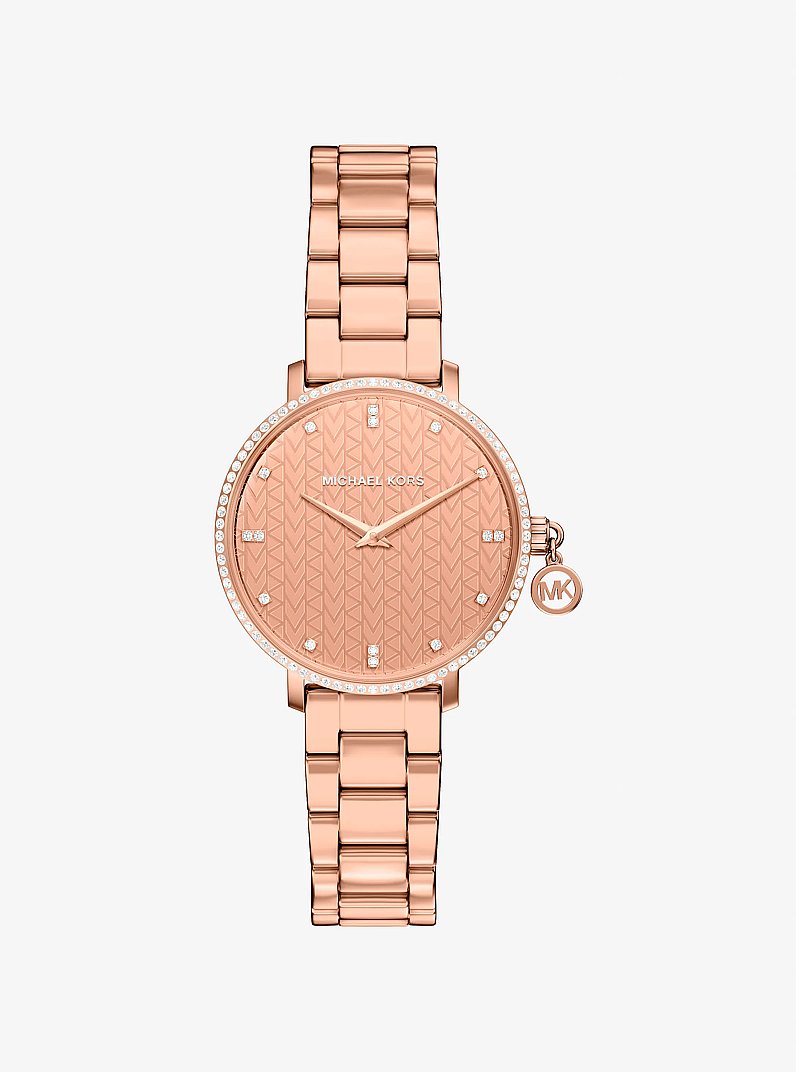 Women's Mini Pyper Pavé Rose Gold-Tone Watch MK7573