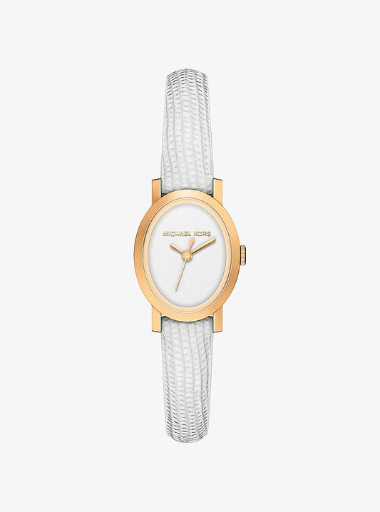Women's Petite Maude Gold-Tone and Lizard Embossed Leather Watch MK7586