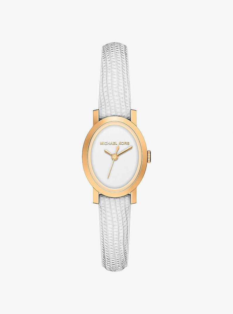 Women's Petite Maude Gold-Tone and Lizard Embossed Leather Watch MK7586
