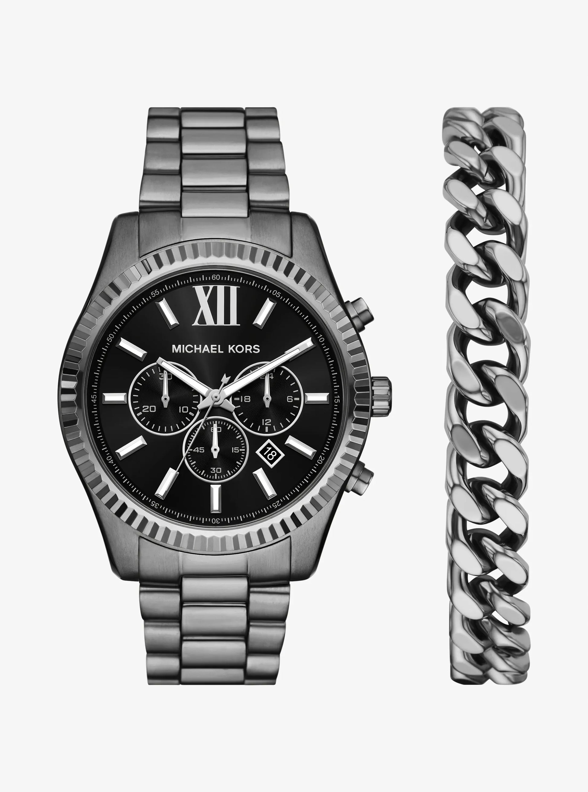 Women's Oversized Lexington Gunmetal Watch and Bracelet Gift Set MK9217SET