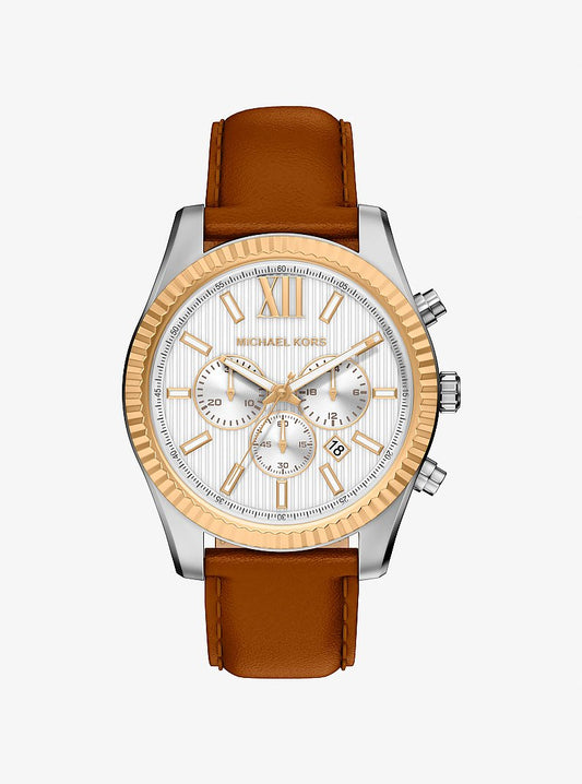 Men's Oversized Lexington Two-Tone and Leather Watch MK9257