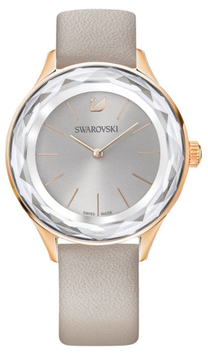 Swarovski Cosmopolitan watch, Leather strap, gray sunray, rose gold-tone stainless steel — product photo (5295326)