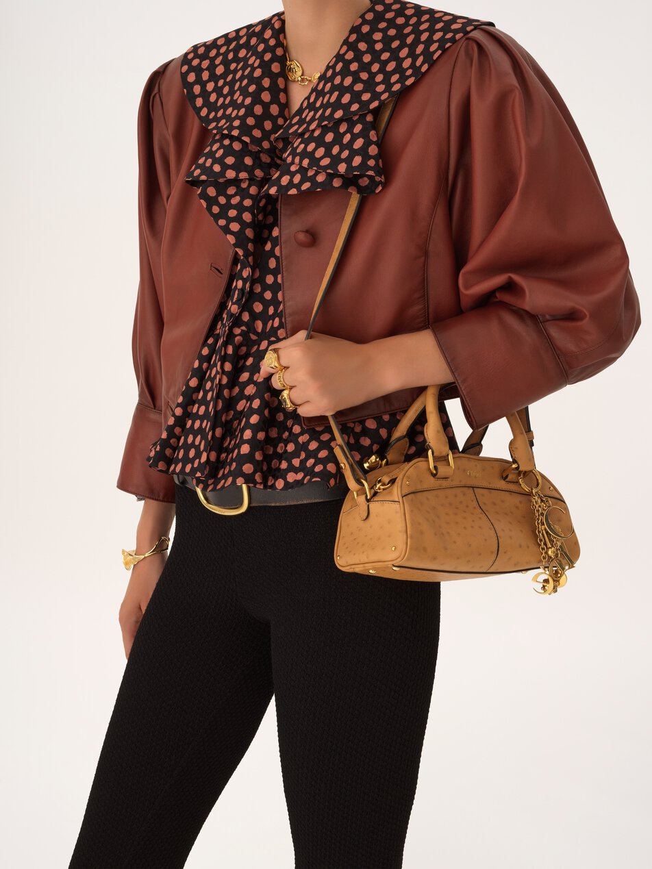 CHLOE Small Chloé bowling bag in ostrich-effect leather Bleached Brown by CHLOE