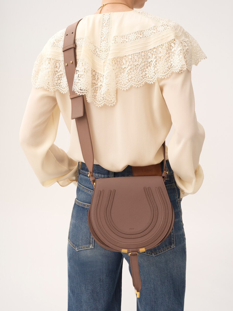 CHLOE Marcie saddle bag in grained leather Woodrose by CHLOE