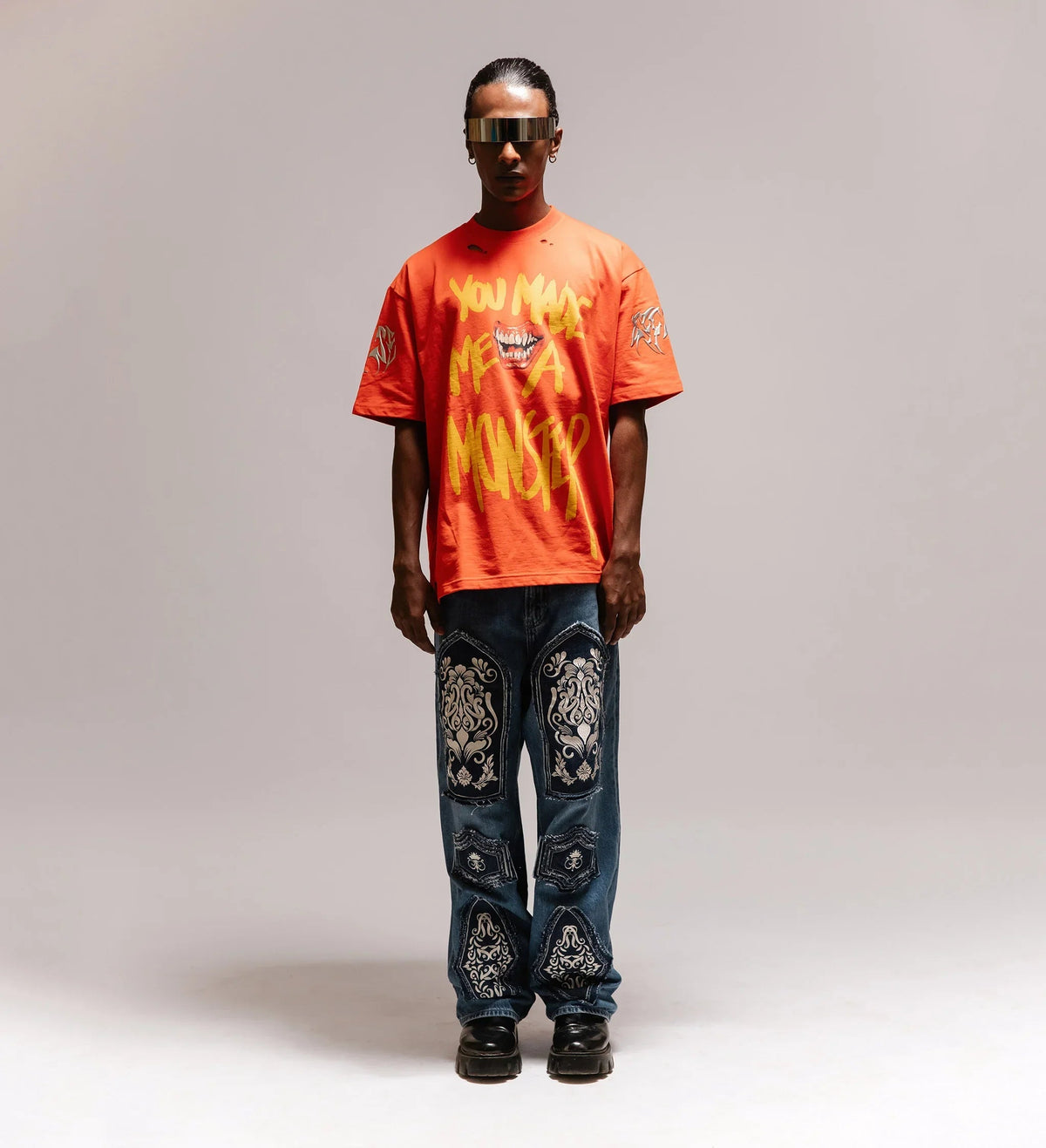 'Monstrosity' Distressed Metal Embroidered T-shirt by Cause & Effect