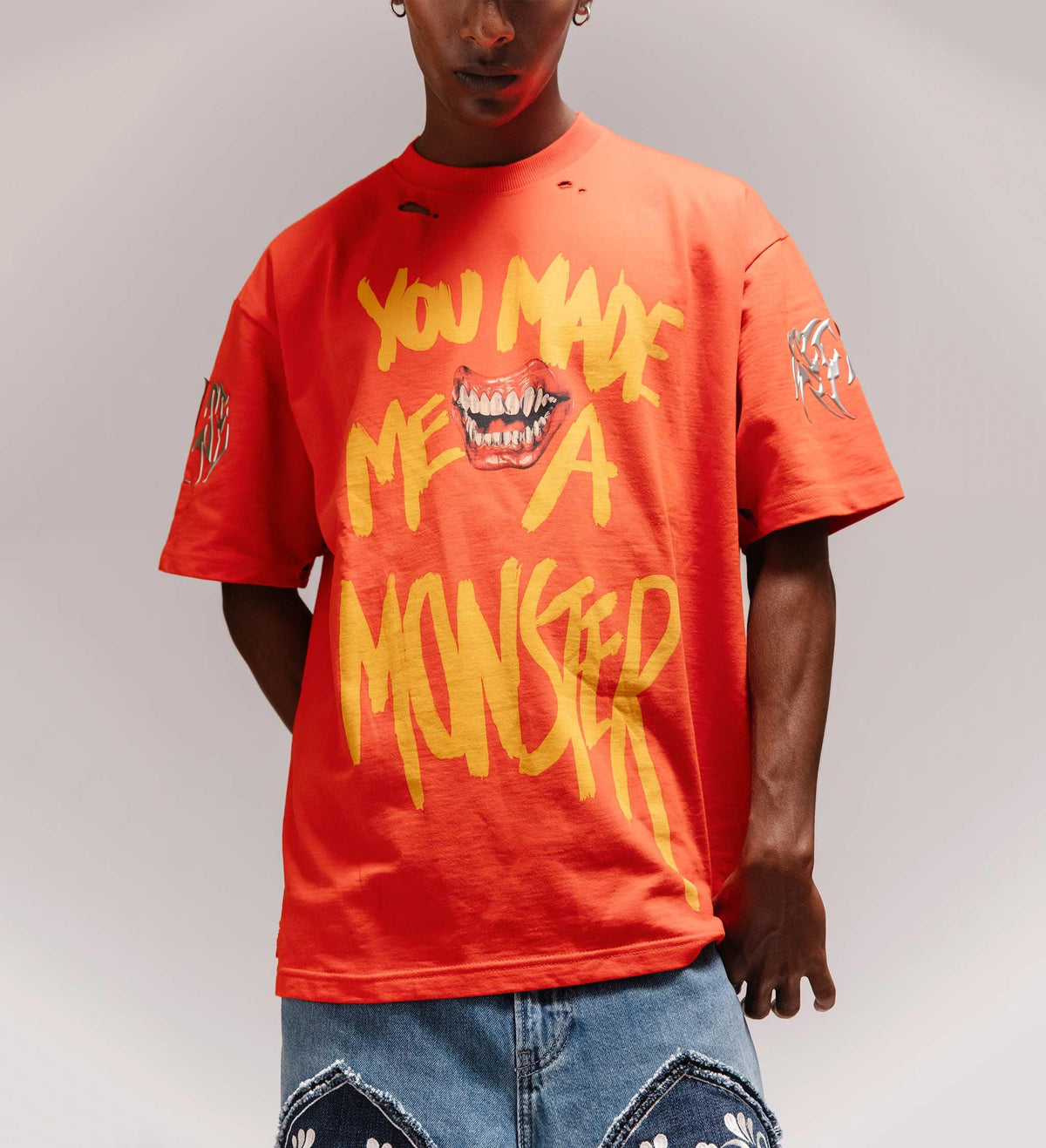 'Monstrosity' Distressed Metal Embroidered T-shirt by Cause & Effect