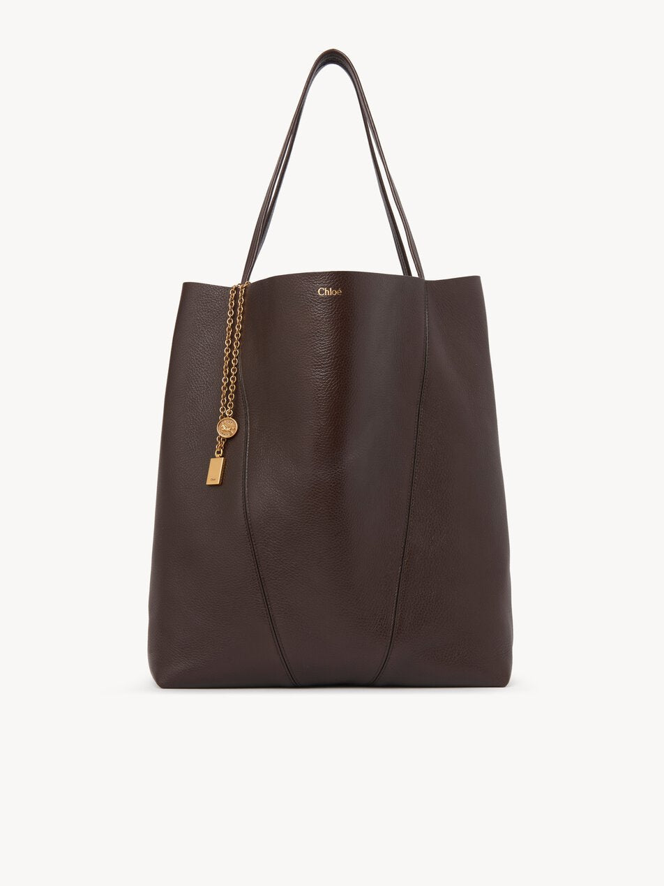 CHLOE Large Chloé Spin tote bag in grained leather Kohl Brown by CHLOE