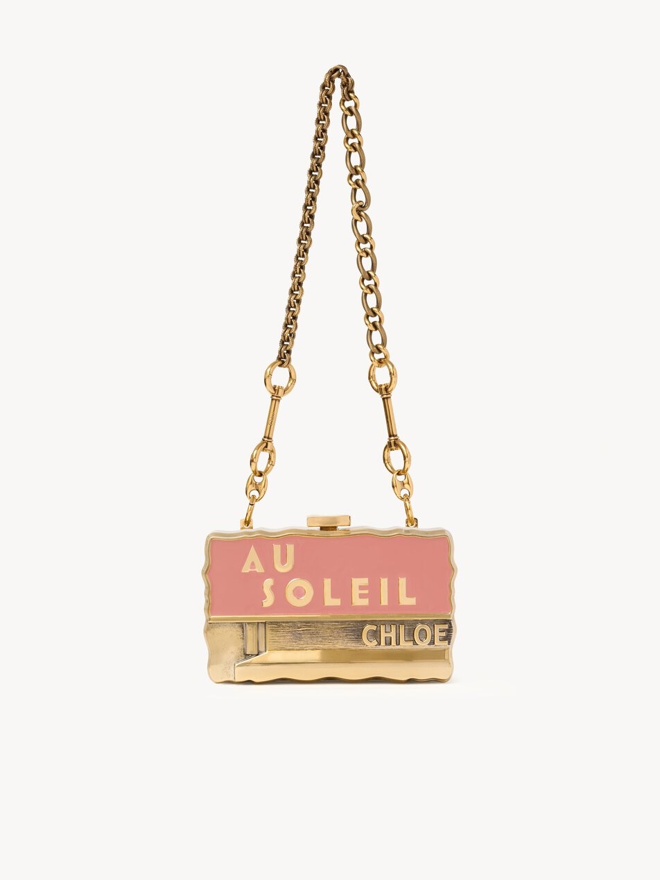 CHLOE Soleil minaudière with chain in brass & enamel Gold Color by CHLOE