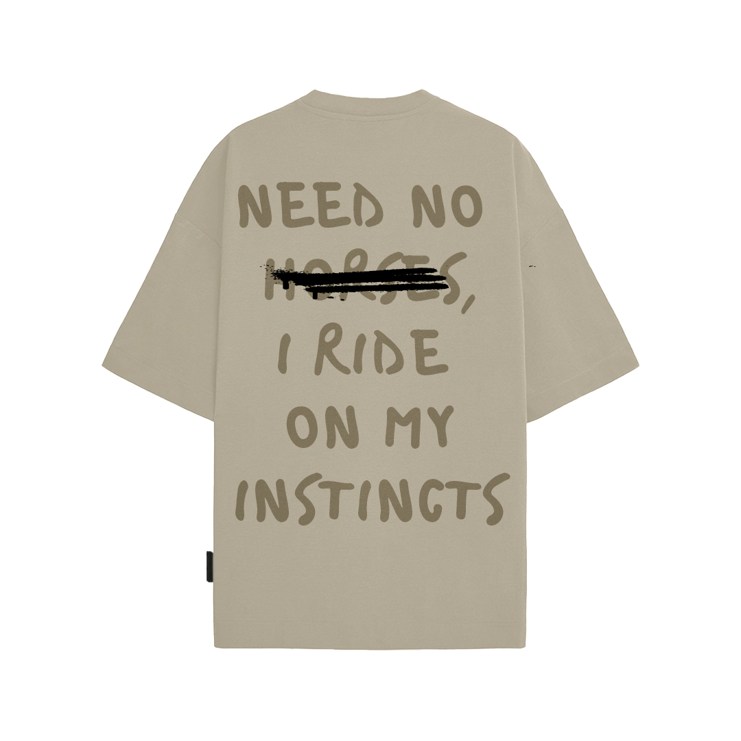 Ride on Instincts - Oversized T-shirt (Stone Grey) by Instinct First