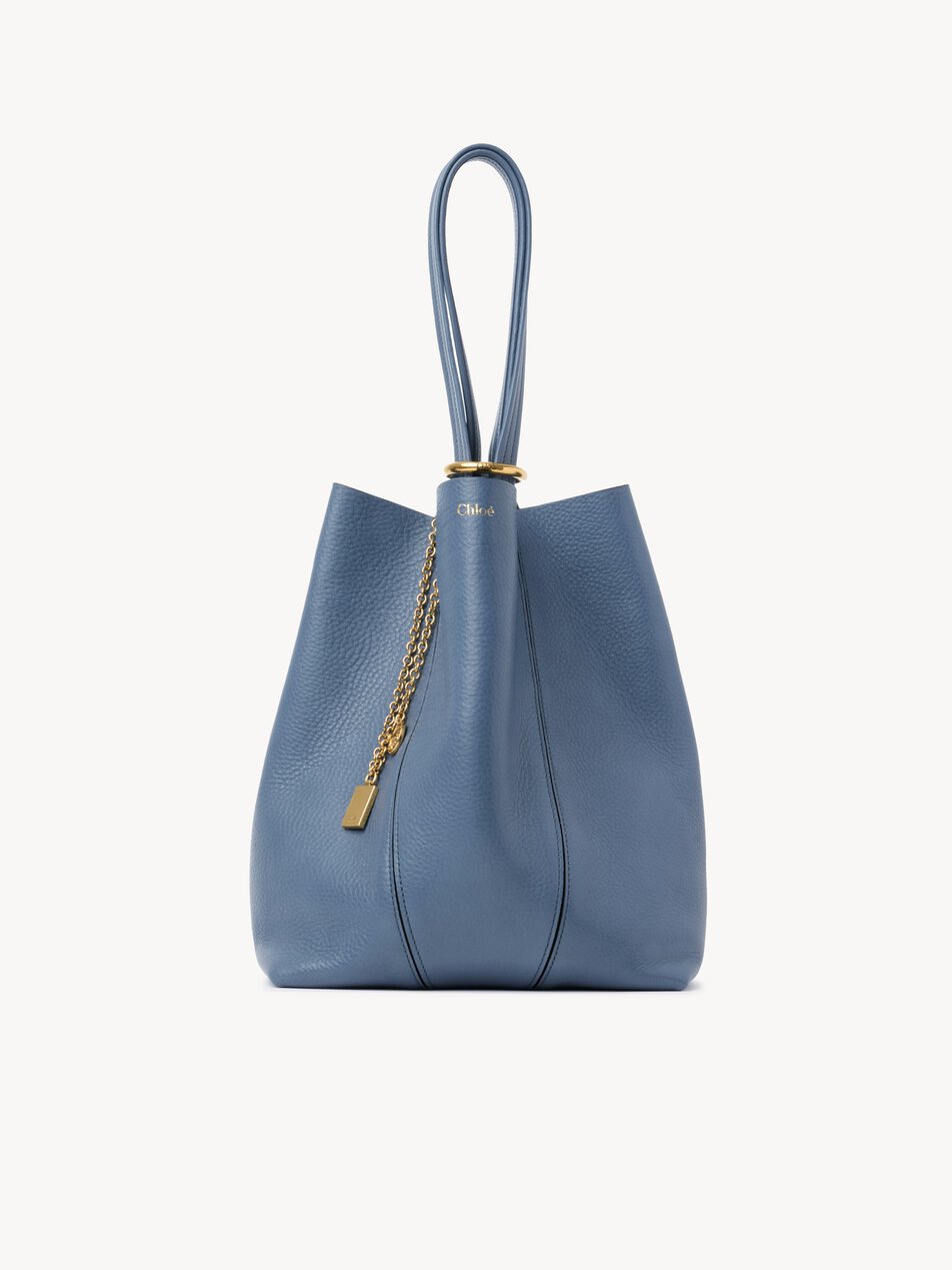 CHLOE Spin tote bag in grained leather Ashes Blue by CHLOE
