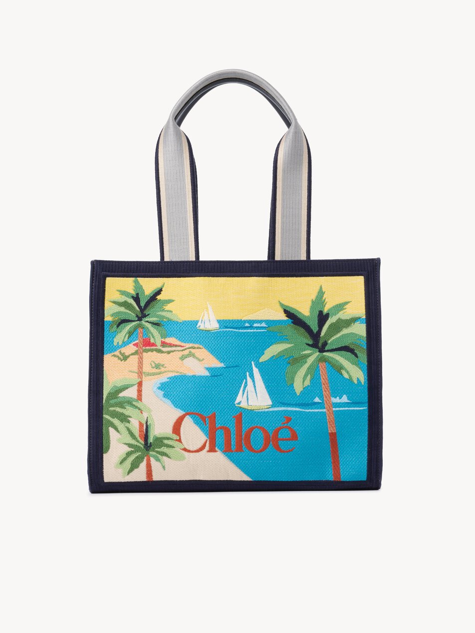 CHLOE Soleil tote bag in embroidered canvas Cosmic Blue by CHLOE