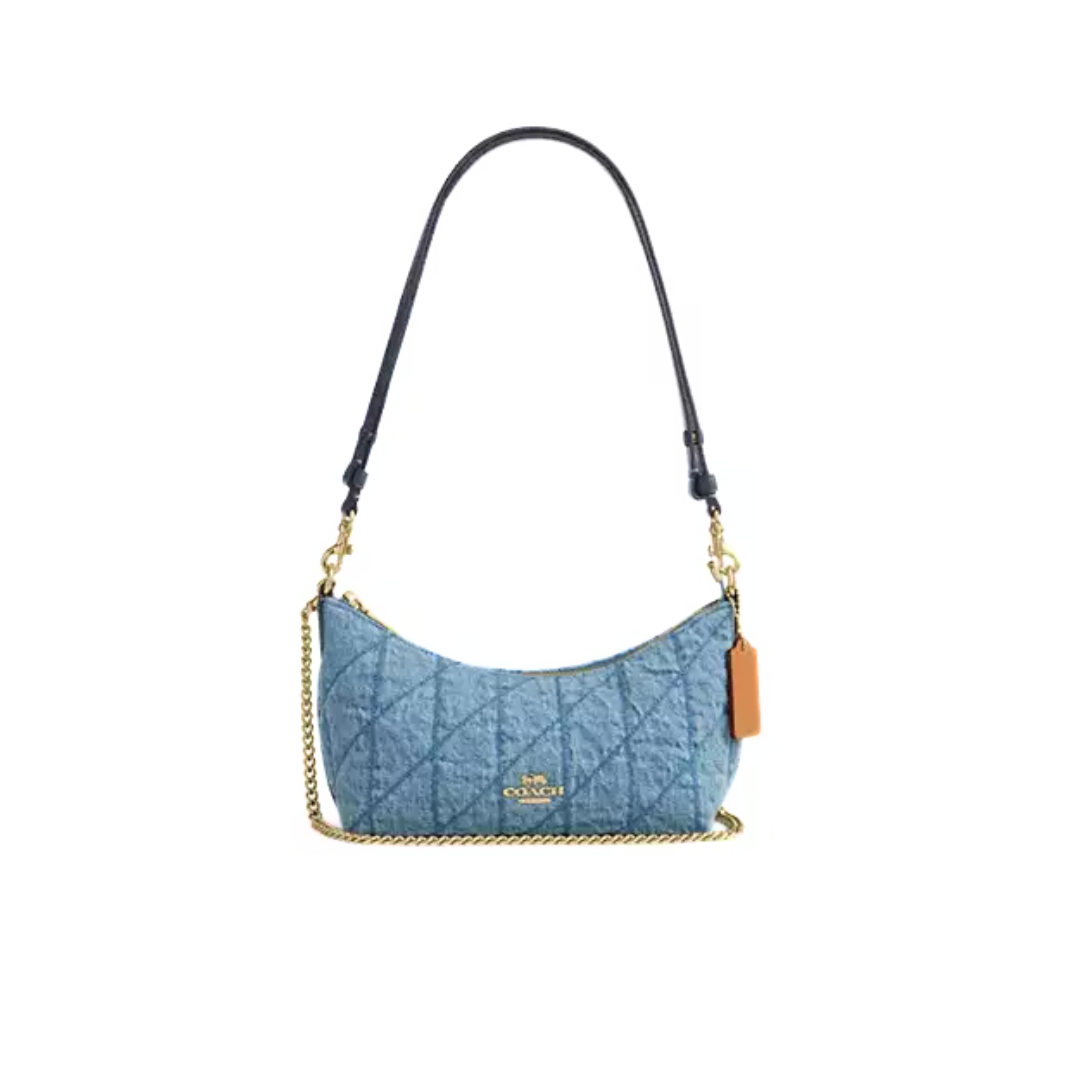 COACH Caitlin Shoulder Bag With Quilting denim Gold Indigo by COACH