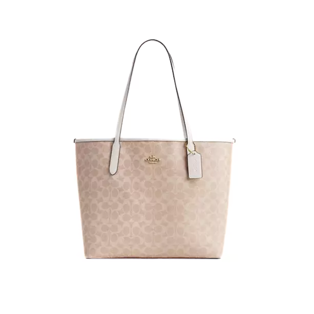 Coach City Tote Bag In Signature Canvas Gold Sand Chalk by COACH
