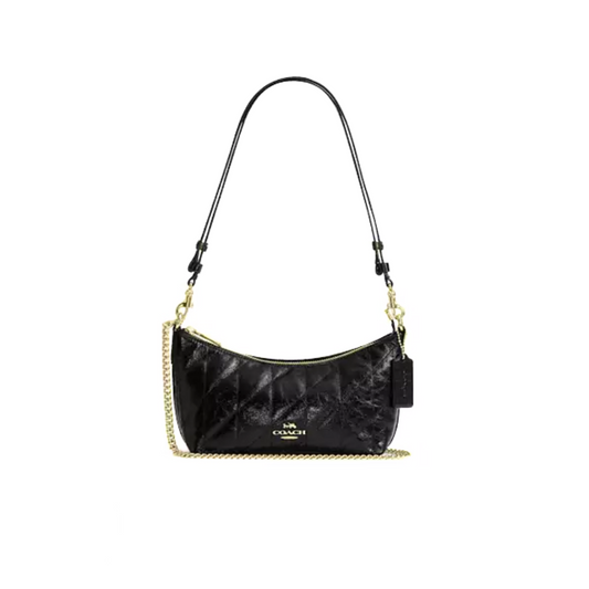 COACH Caitlin Shoulder Bag With Quilting glazed leather Gold Black by COACH