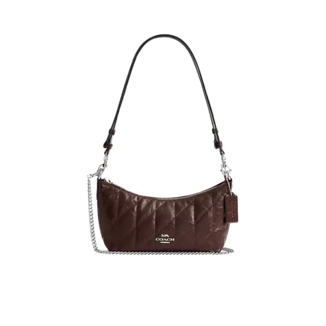 COACH Caitlin Shoulder Bag With Quilting glazed leather Silver Maple by COACH