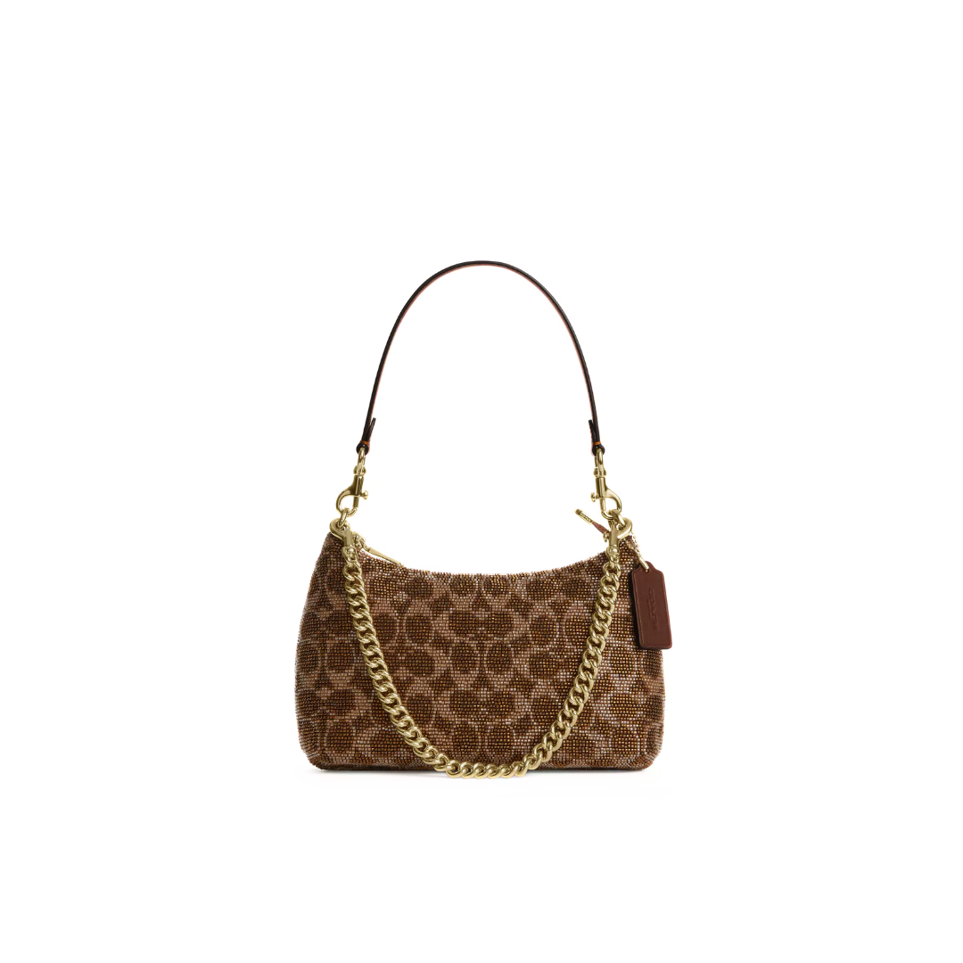 Coach Teri Shoulder Bag In Signature Beaded Satin Gold Tan by COACH