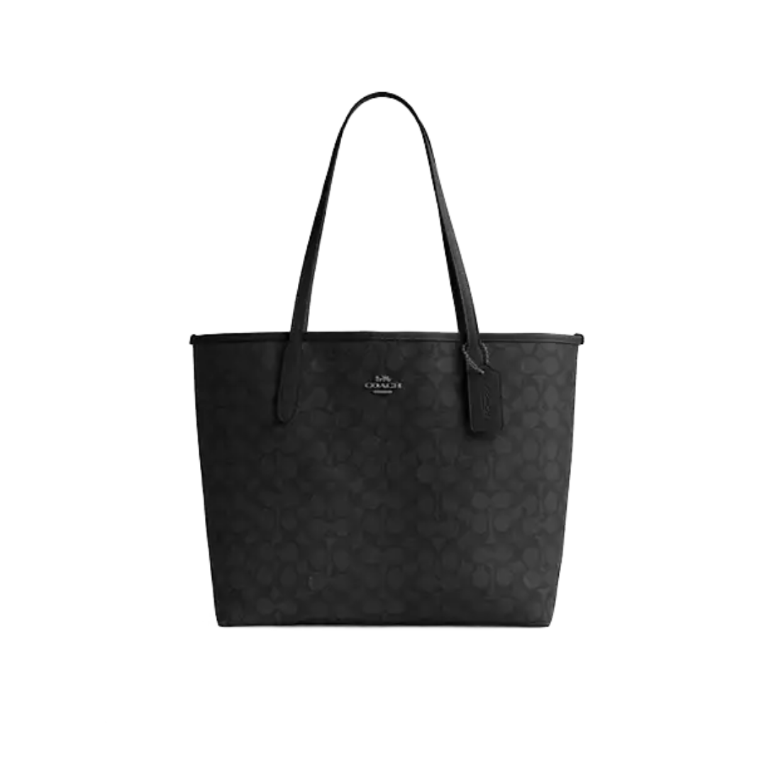 Coach City Tote Bag In Signature Canvas Gunmetal Charcoal Black by COACH