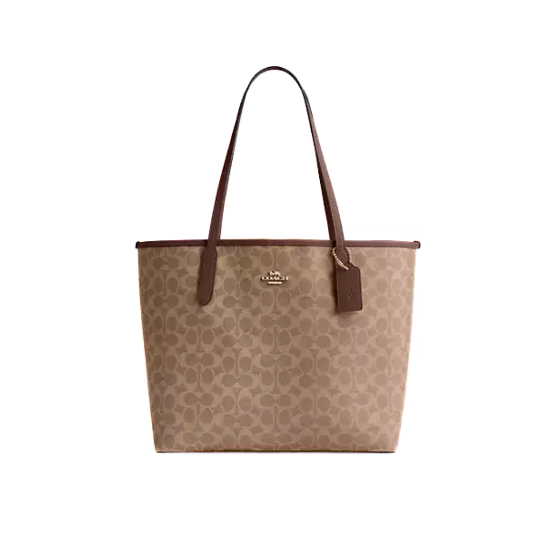 Coach City Tote Bag In Signature Canvas Gold Tan Brown by COACH
