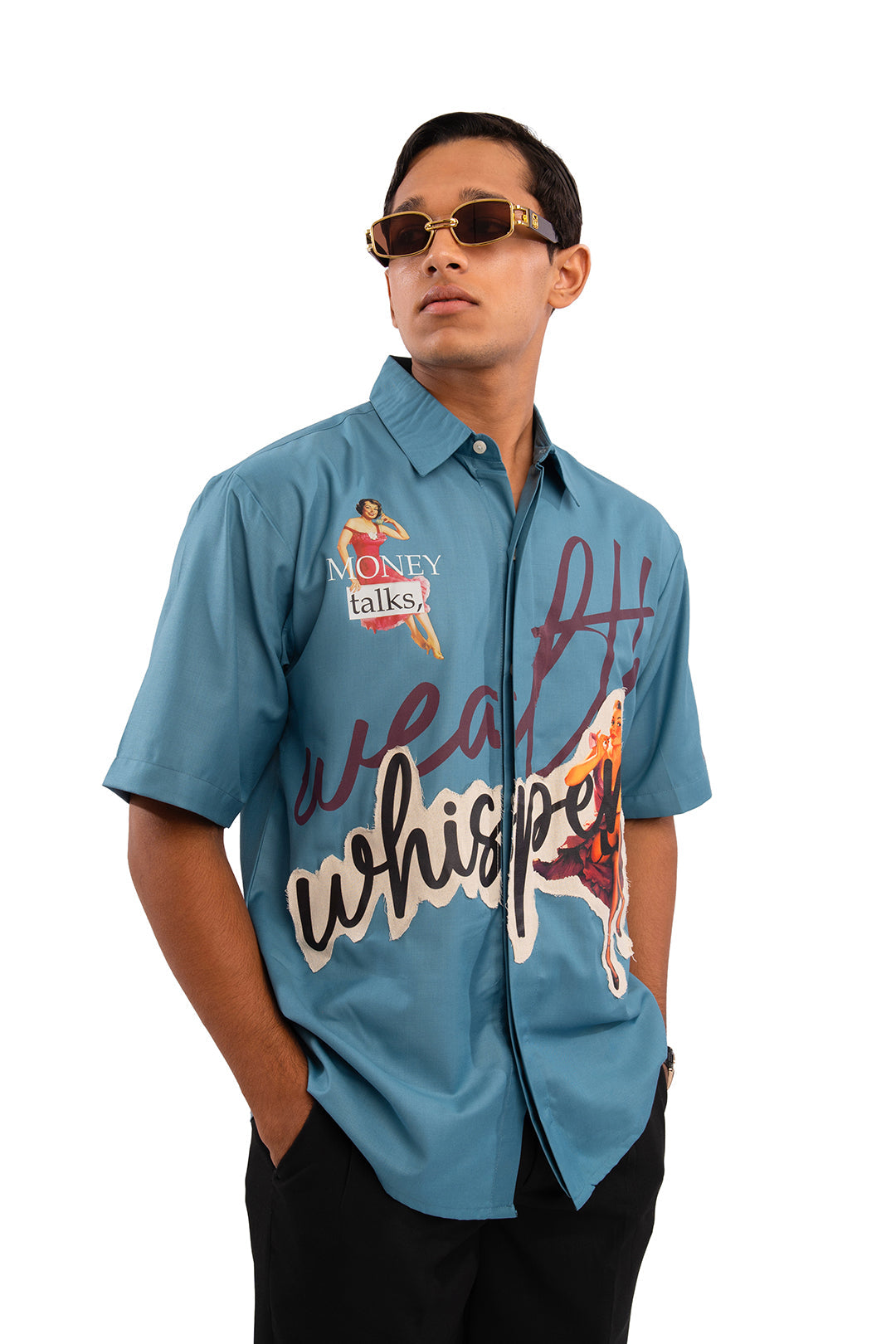 Wealth whispers shirt - Teal Blue by RECNSTRCT