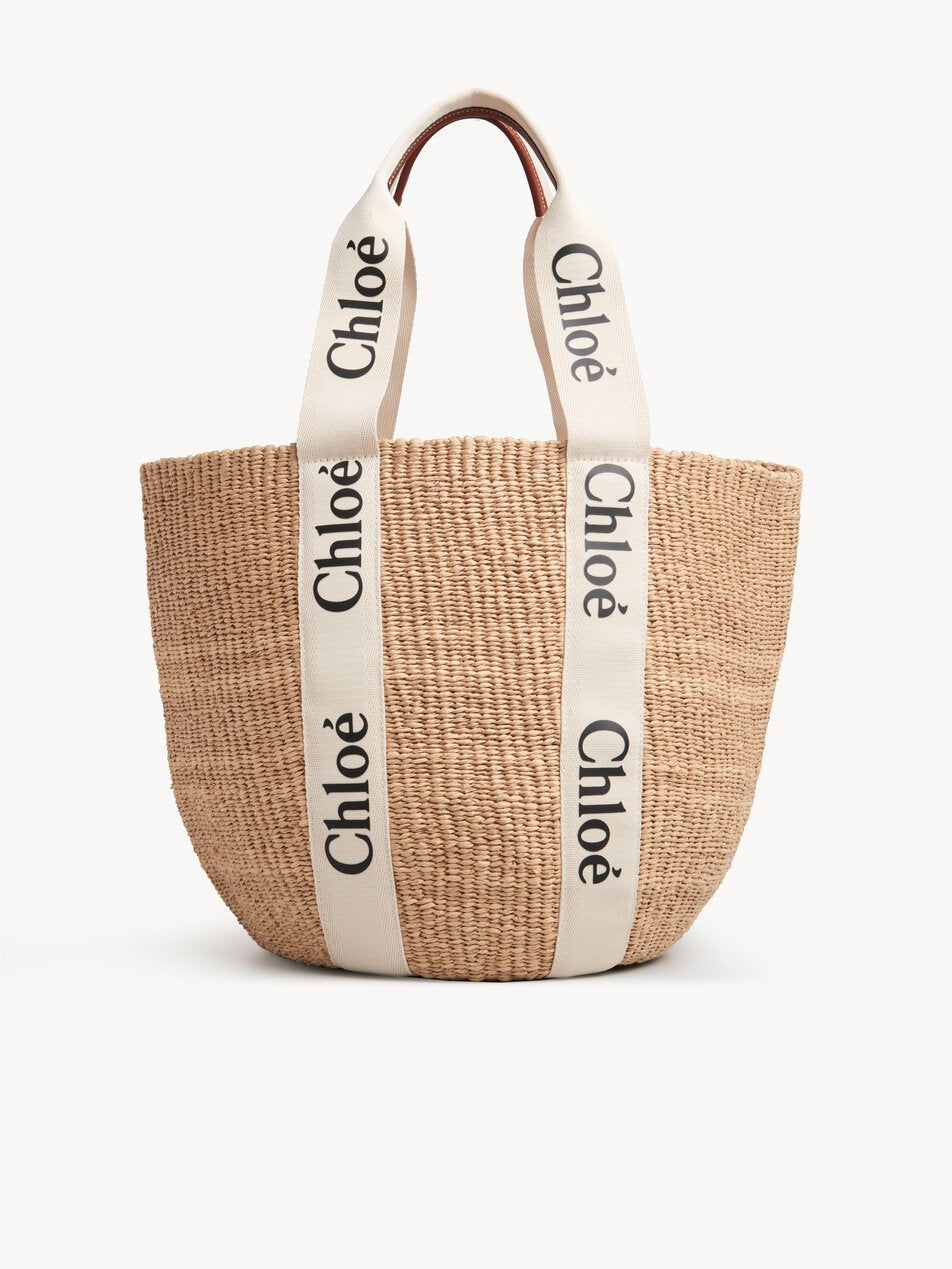 CHLOE Large Woody basket in natural fibers White by CHLOE