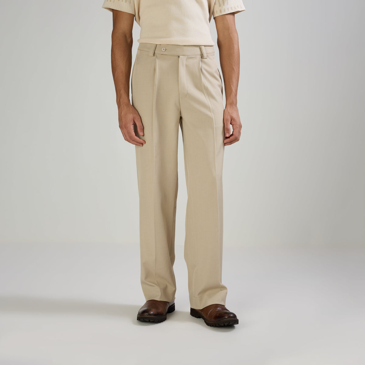 CLASSIC PLEATED TROUSERS - CREAM by Warping Theories