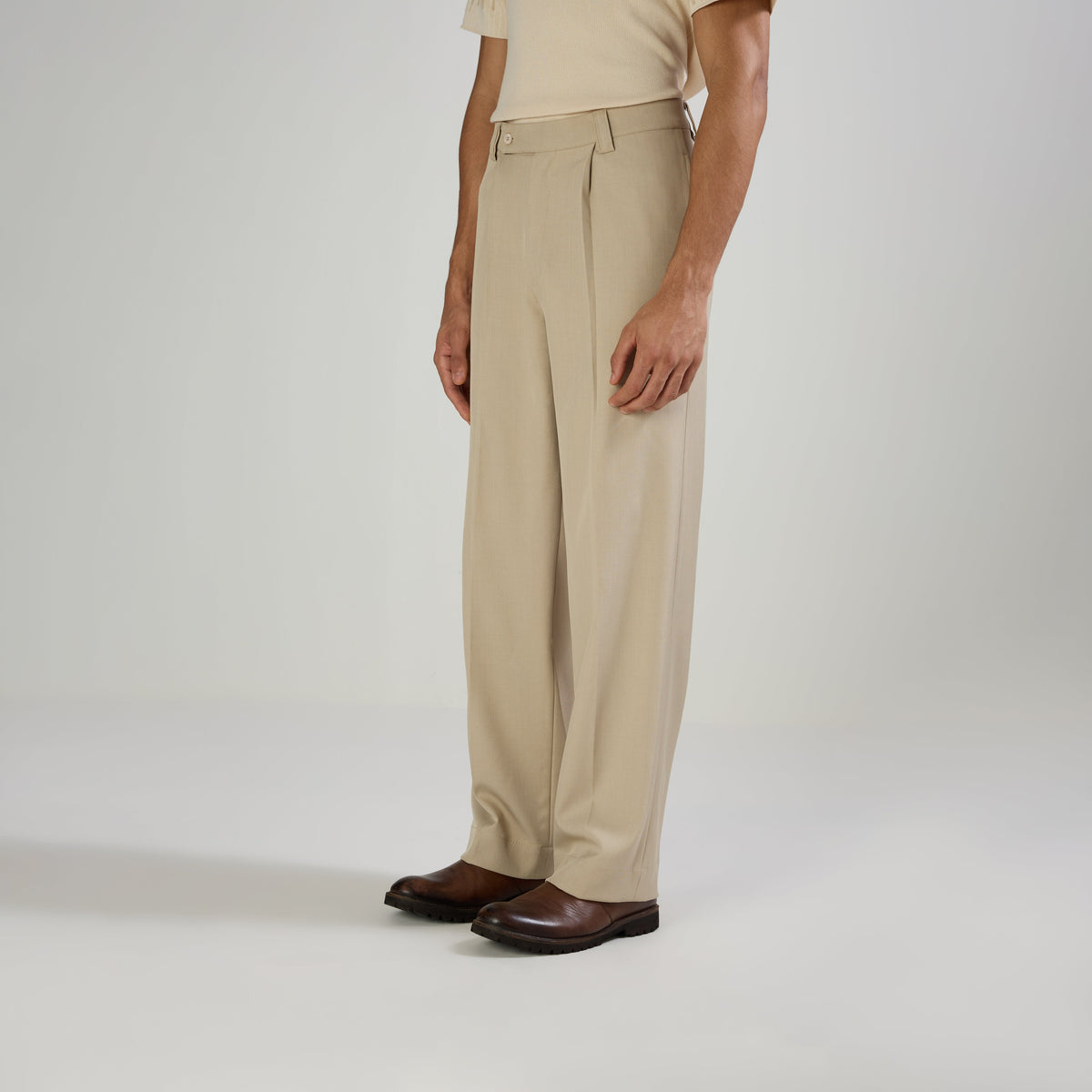 CLASSIC PLEATED TROUSERS - CREAM by Warping Theories