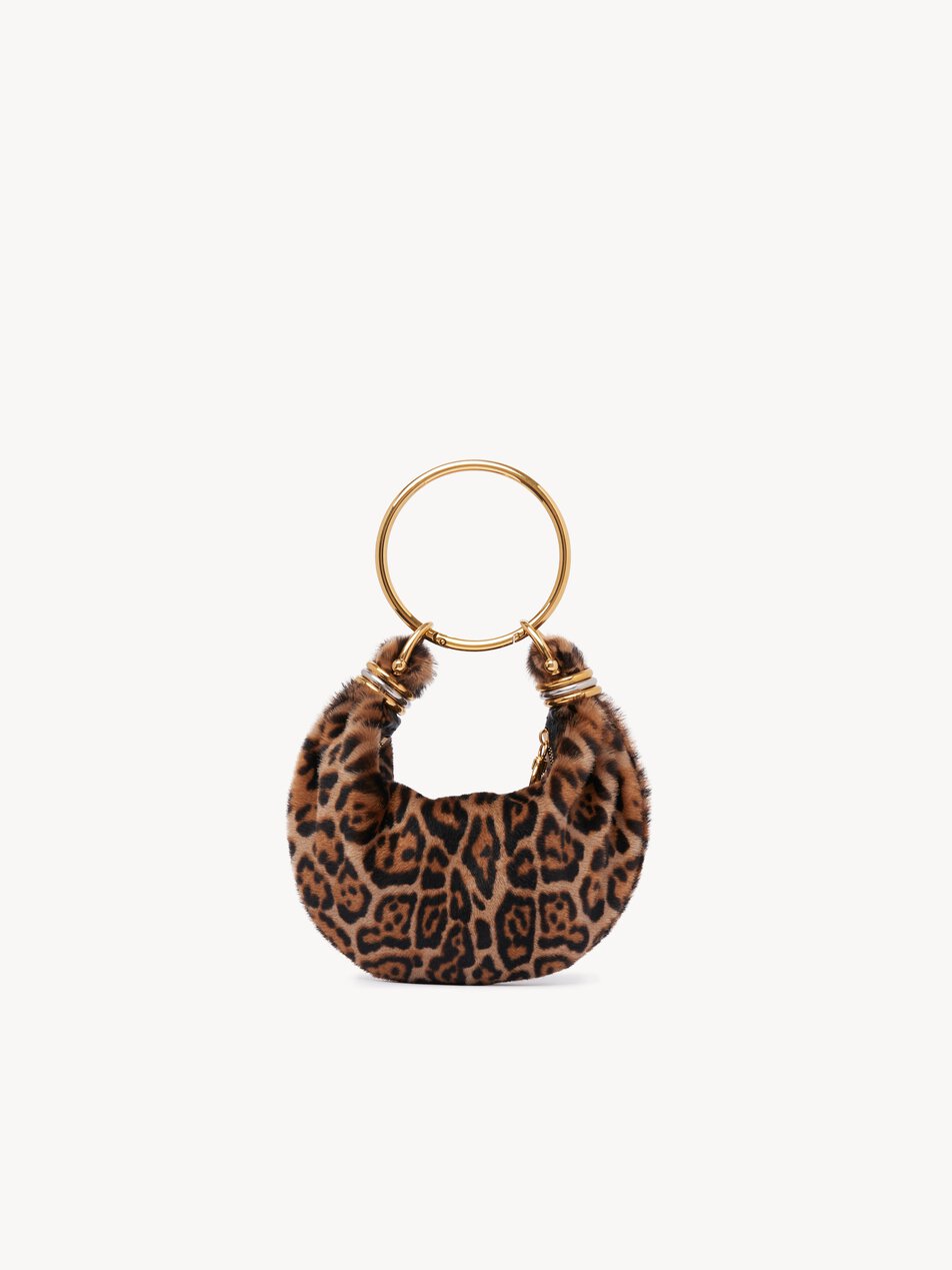 CHLOE Mini Bracelet Hobo bag in leopard-print shearling Jungle Brown by CHLOE