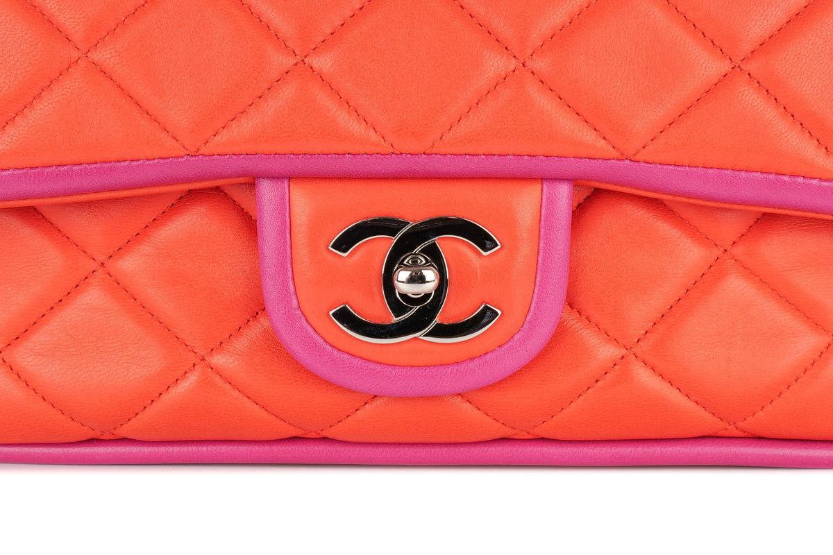Chanel Medium Double Flap Bicolor Lambskin Silver Hardware - view 7