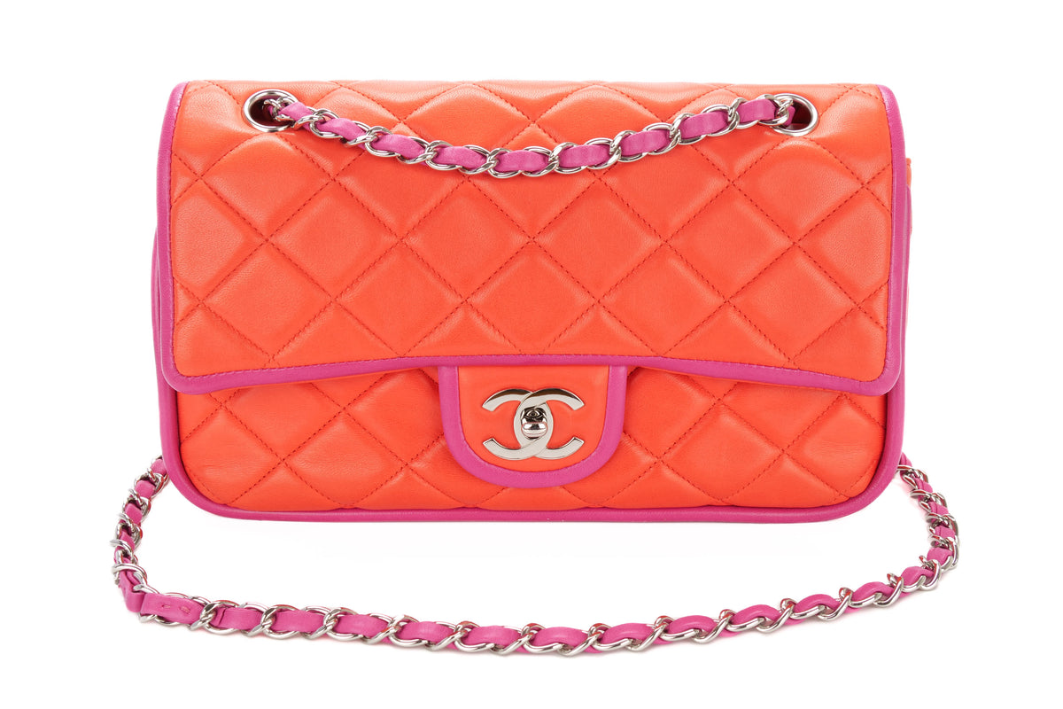 Chanel Medium Double Flap Bicolor Lambskin Silver Hardware - view 8