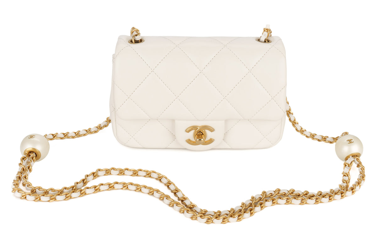 Chanel Mini Bag White Pearl Lambskin Gold Hardware - view 8
