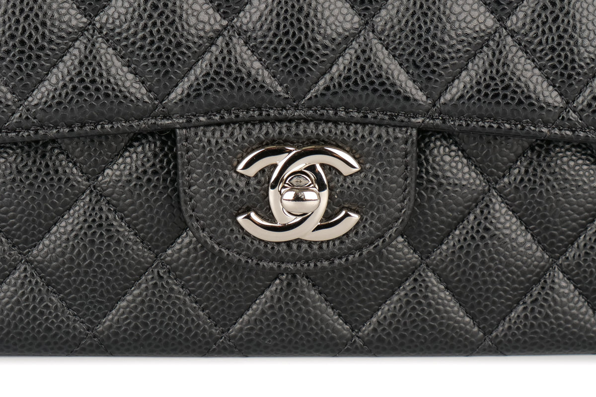 Chanel Medium Double Classic Flap Black Caviar Silver Hardware - view 7